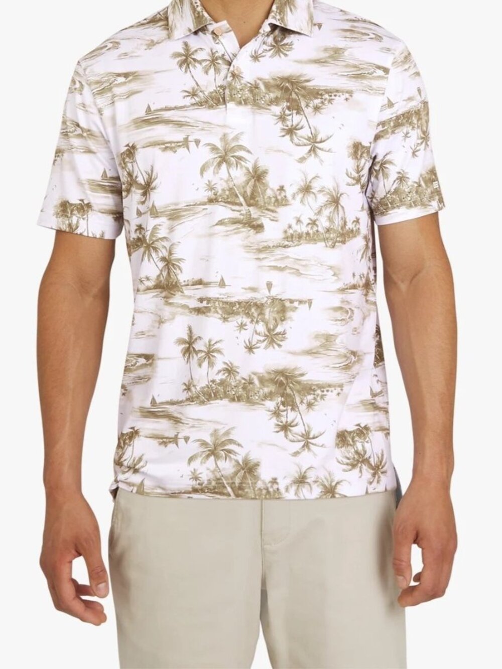 NWT Chaps Men's Super Soft Performance Printed Polo, Khaki, Small - NWT